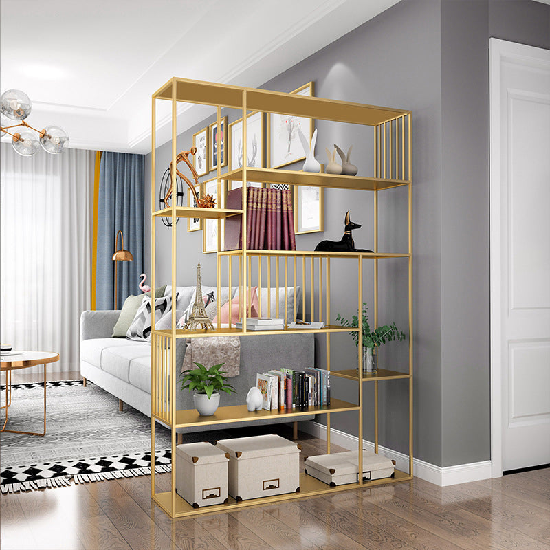 Contemporary Metal Bookshelf Etagere Shelf Bookcase for Study Room 11.8" W 47.2"L x 11.8"W x 70.9"H Gold Clearhalo 'Bookcases' 'furn' 'furn_bookcases' 'Furniture' 'Office Furniture' 6173443