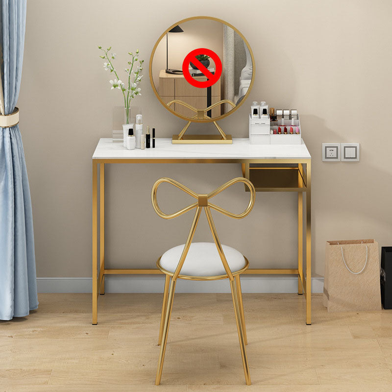 Glam Metal Vanity Makeup Table Set Slate Top Vanity Dressing Table