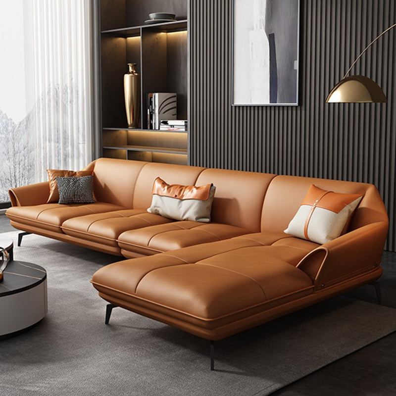 Modern Stationary Faux Leather Living Room Flared Arm Cushions Seating