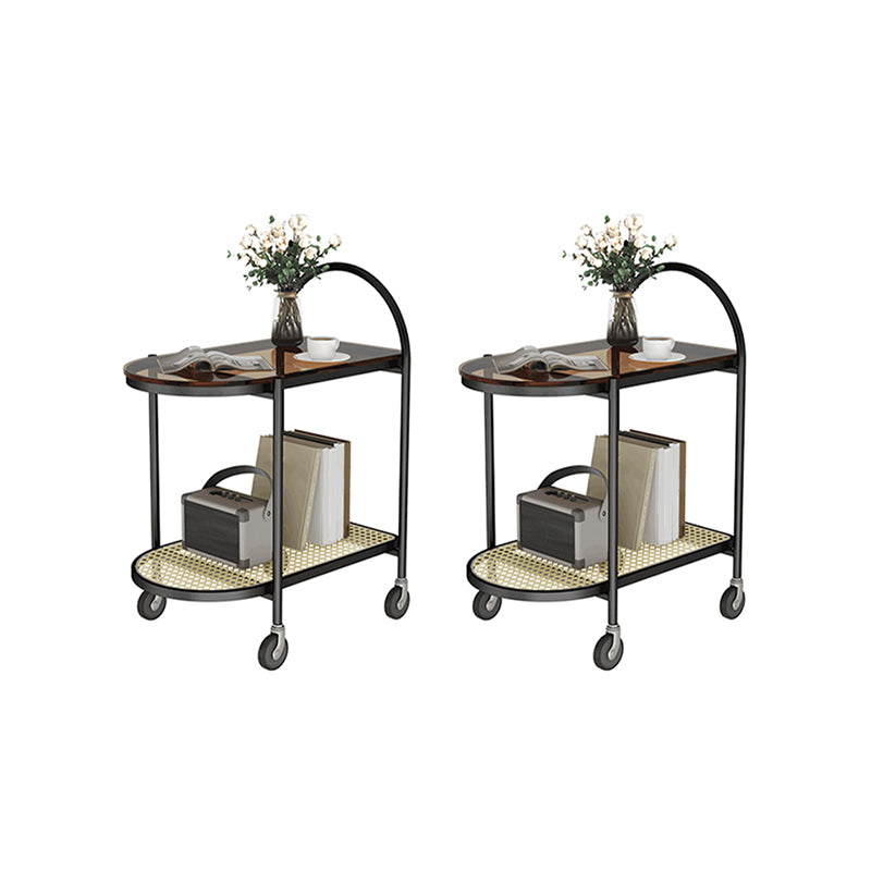 Mesa moderna de la esquina de vidrio mesa lateral de doble nivel con almacenamiento