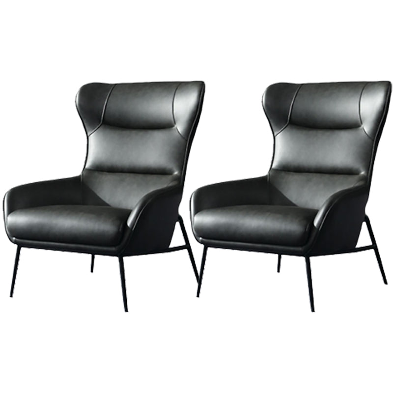 Mid-Century Modern Chair Faux Leather Flared Arms Wingback Chair Grey 2 Piece Set Clearhalo 'Accent Chairs' 'accent_chairs' 'Chairs & Seating' 'furn' 'furn_accent_chairs' 'Furniture' 'Living Room Furniture' 6174687