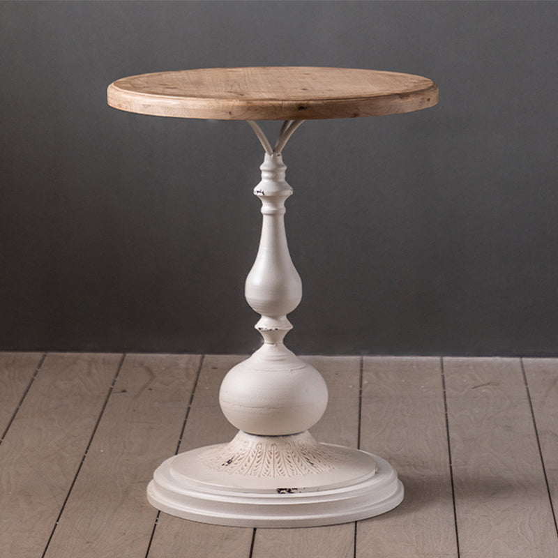French Country Round Wood Top Coffee Table Iron Pedestal Cocktail Table