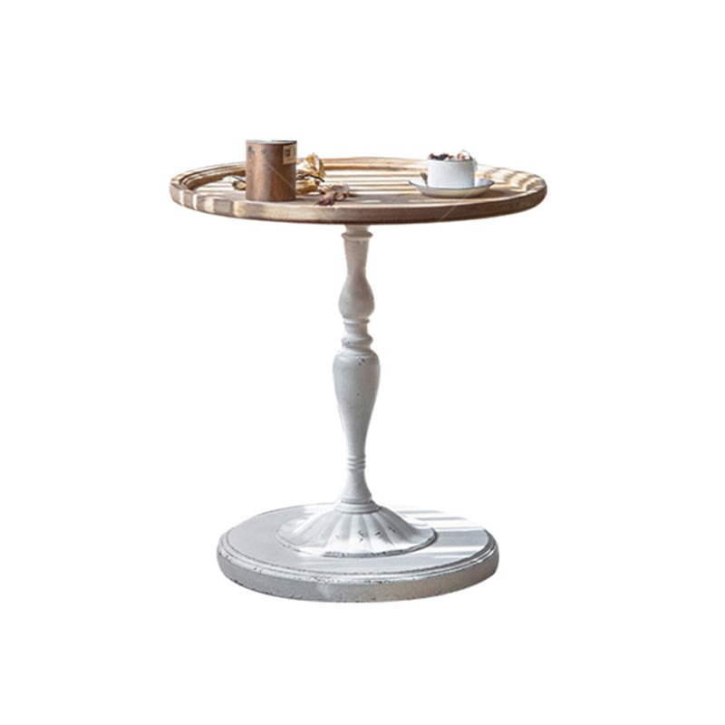 丸いウッドトップコーヒーテーブル鉄台座カクテルテーブル - 苦しめられた表面処理