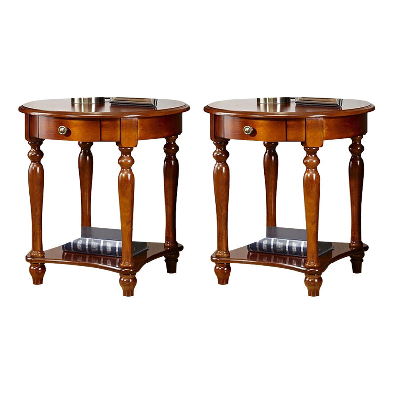 Traditional 24..4" Tall End Table in Brown Solid Wood Round Side Table with Shelf Light Coffee 2 Clearhalo 'Coffee & Accent Tables' 'End & Side Tables' 'end_side_tables' 'furn' 'furn_end_side_tables' 'Furniture' 'Living Room Furniture' 6175266