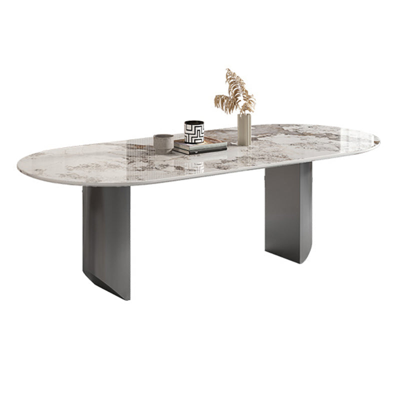 Luxury Double Pedestal Dining Table Sintered Stone Dining Room Desk Oval Gray Clearhalo 'Dining Tables & Seating' 'Dining Tables' 'dining_table' 'furn' 'furn_dining_table' 'Furniture' 'Kitchen & Dining Furniture' 6175702