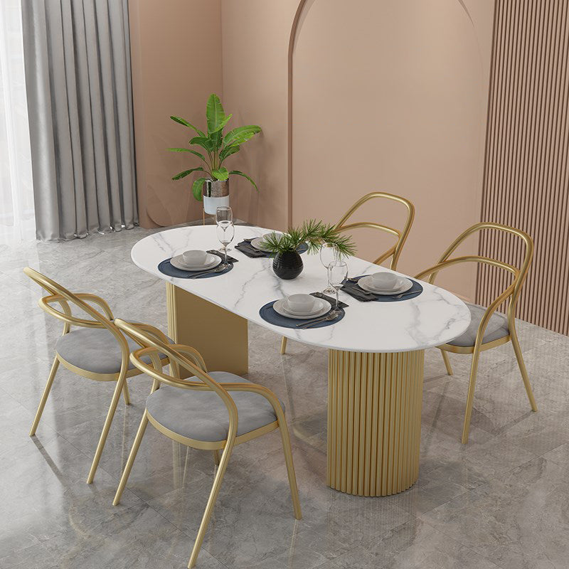 Ovale vorm vaste eettafel luxe dubbele voetstuktafel voor eetkamer