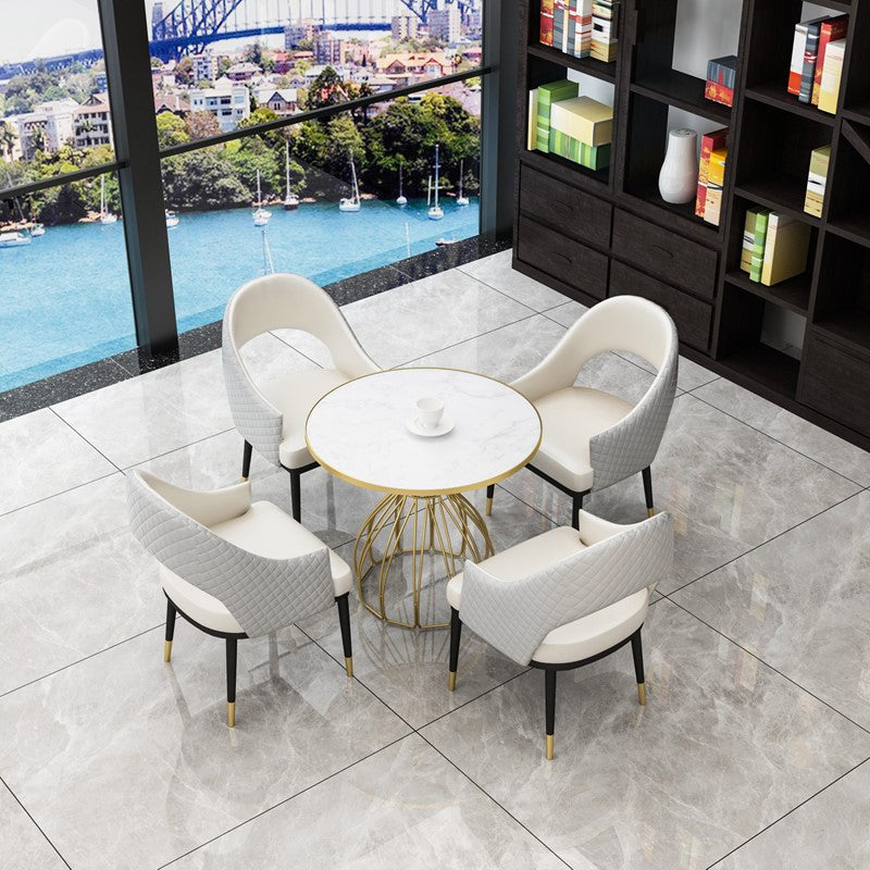 Metal and Stone Table Glam Style Simple Home Round Dining Table 35.4"L x 35.4"W x 29.5"H Without Chairs Clearhalo 'Dining Tables & Seating' 'Dining Tables' 'dining_table' 'furn' 'furn_dining_table' 'Furniture' 'Kitchen & Dining Furniture' 6175835