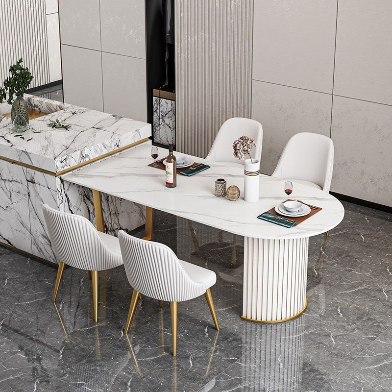Luxury Free Form Dining Table Sintered Stone Double Pedestal Kitchen Desk 78.7"L x 31.5"W x 29.5"H Without Chairs Clearhalo 'Dining Tables & Seating' 'Dining Tables' 'dining_table' 'furn' 'furn_dining_table' 'Furniture' 'Kitchen & Dining Furniture' 6175916