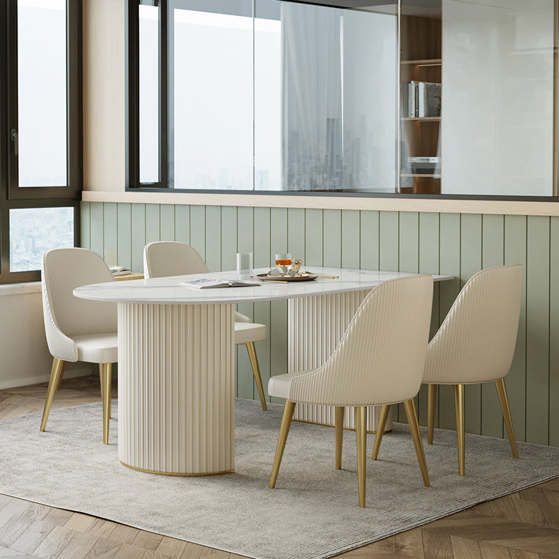 Gratis vorm eetkamer tafel luxe gesinterde steen dubbele voetstuktafel