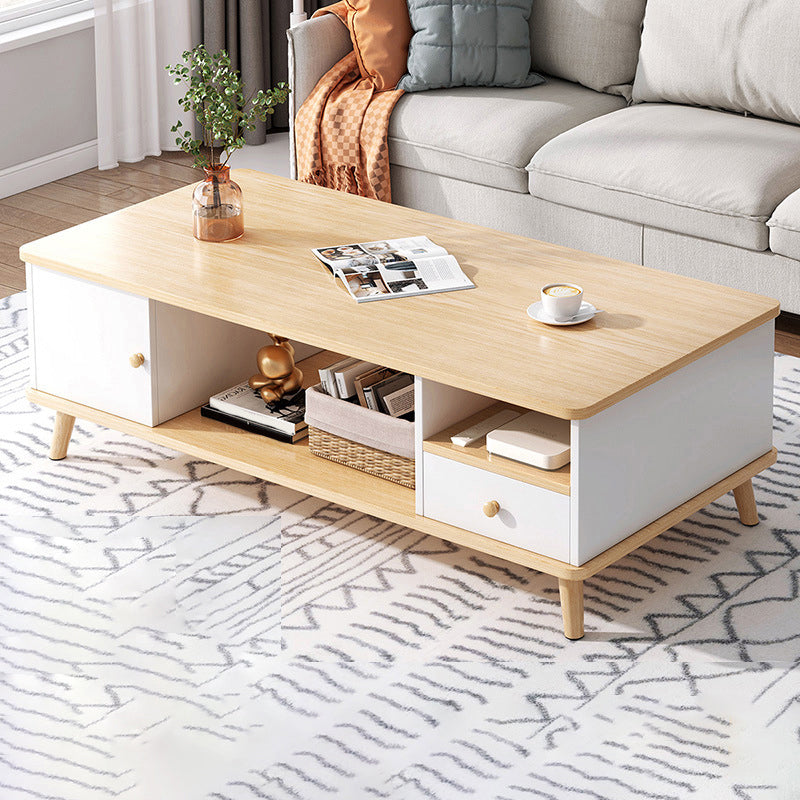 15.75 "Hモダンな長方形の木製4脚のコーヒーテーブルストレージ付き