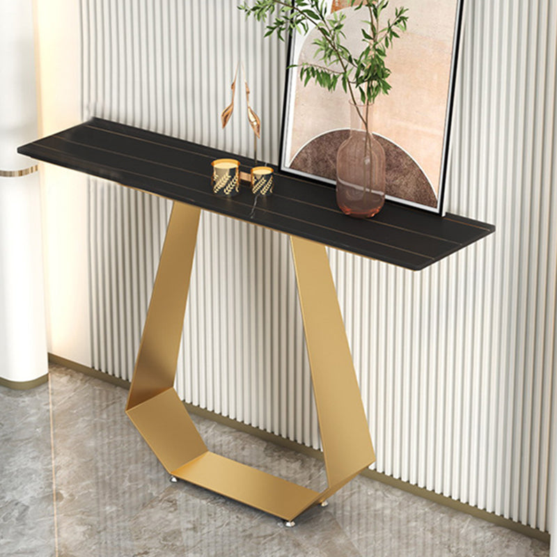 31.5" H Contemporary Console Accent Table Antique Finish Sofa Console Table in Marble 55"L x 12"W x 31"H Gold Black Gold Clearhalo 'Console Tables' 'console_tables' 'Entry & Mudroom Furniture' 'furn' 'furn_console_tables' 'Furniture' 6183303
