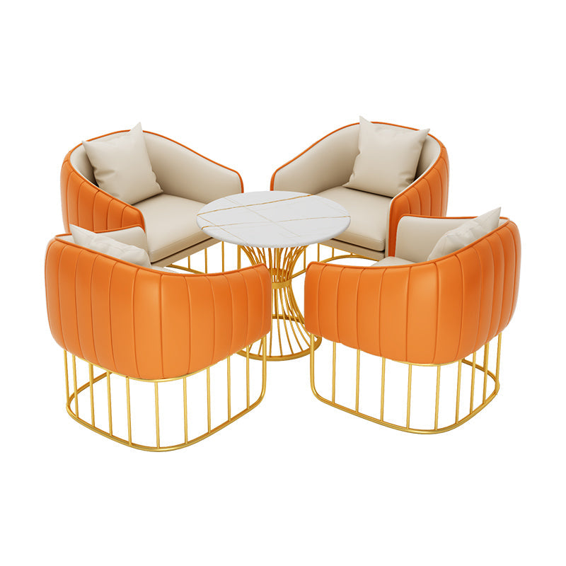 Glam Style Sintered Stone Dining Set 1/2/3/4/5 Pieces Dining Table Set for Home Use 5 Pieces: Table, 4 Orange Chairs Clearhalo 'Dining Room Sets' 'Dining Tables & Seating' 'dining_room_set' 'furn' 'furn_dining_room_set' 'Furniture' 'Kitchen & Dining Furniture' 6183448