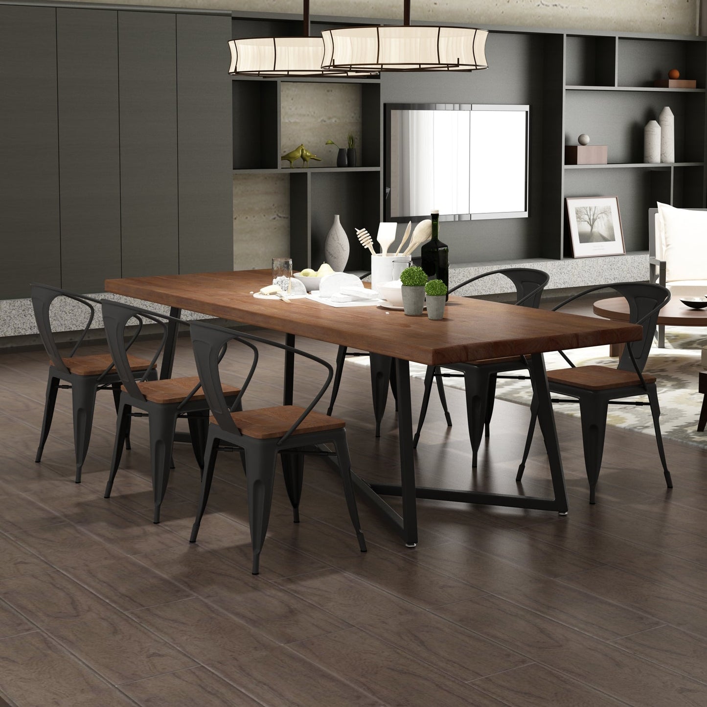 1/7 pièces Rectangular Dining Table Set Industrial Style Cable Homen Homen Homen