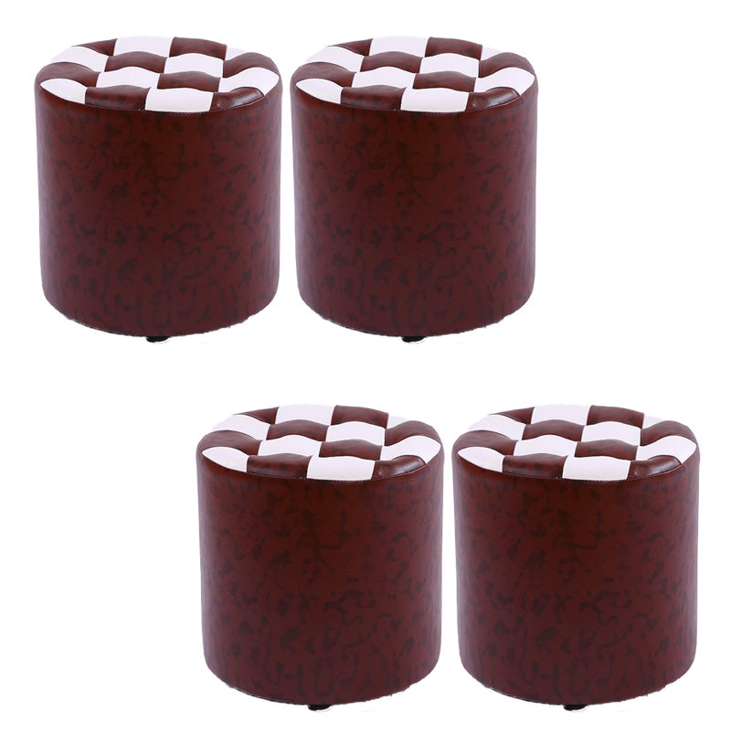 Contemporary Pouf Ottoman Faux Leather Upholstered Tufted Square Pattern Round Ottoman Coffee 4 Piece Set Clearhalo 'furn' 'furn_ottomans_poufs' 'Furniture' 'Living Room Furniture' 'Ottomans & Poufs' 'ottomans_poufs' 6184231