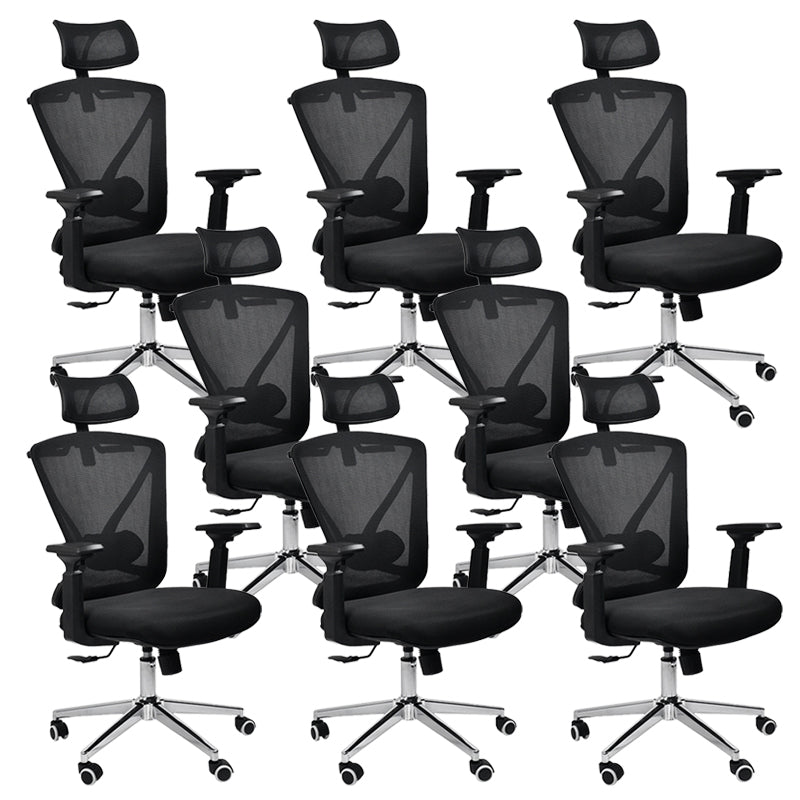 Modern & Contemporary Wheels Chair Microfiber Black High Back Chair 8 Piece Set Silver Clearhalo 'furn' 'furn_office_chair' 'Furniture' 'Office Chairs' 'Office Furniture' 'office_chair' 6187231