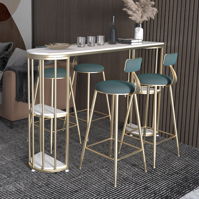 Glam Style Bar Table Set 1/3/5 Pieces Stone Fixed Counter Height Set for Indoor 5 Pieces: White-Gold Table, 4 Green Stools Clearhalo 'Bar Furniture' 'furn' 'furn_home_bar_bar_sets' 'Furniture' 'Home Bars & Bar Sets' 'home_bar_bar_sets' 'Kitchen & Dining Furniture' 6187885