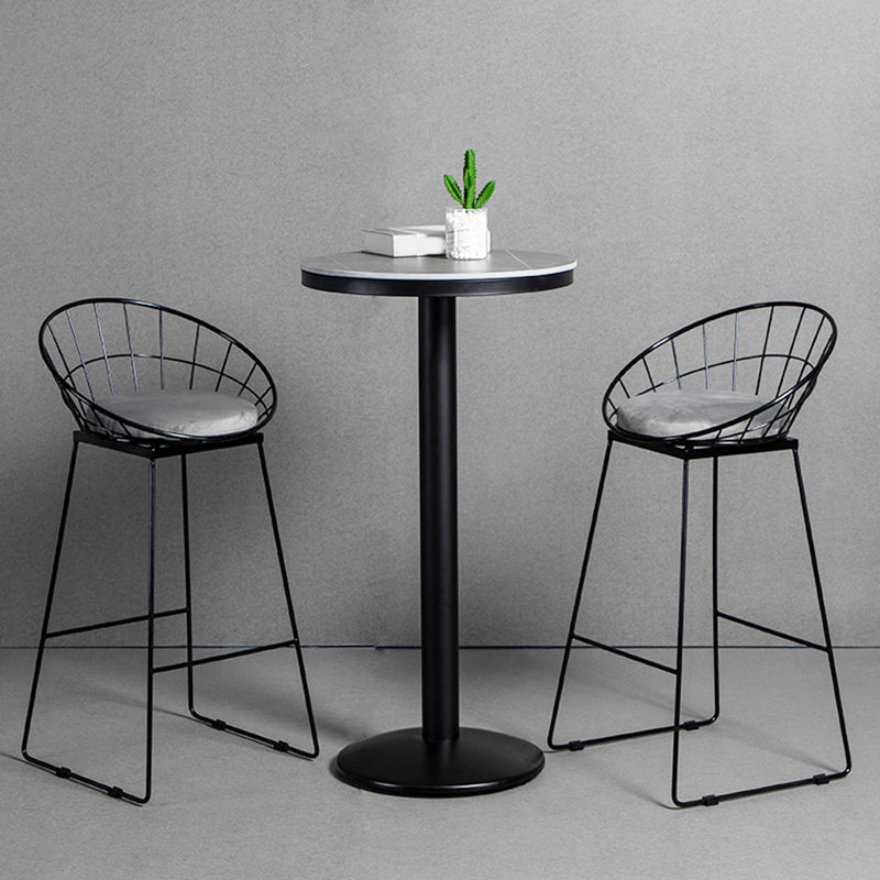 Industrial Round Bar Table Set 1/3 Pieces Stone Counter Table with Upholstered Stools 3 Pieces: Table, 2 Gray Stools Clearhalo 'Bar Furniture' 'furn' 'furn_home_bar_bar_sets' 'Furniture' 'Home Bars & Bar Sets' 'home_bar_bar_sets' 'Kitchen & Dining Furniture' 6187961