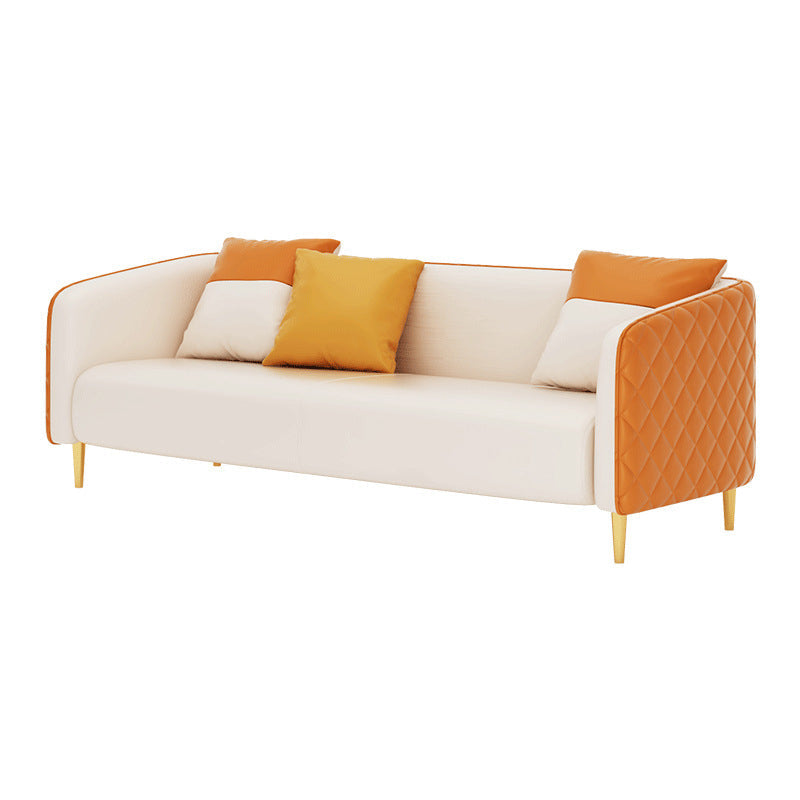 Leather Tuxedo Arm Sofa Contemporary Tight Back Sofa with Pillow