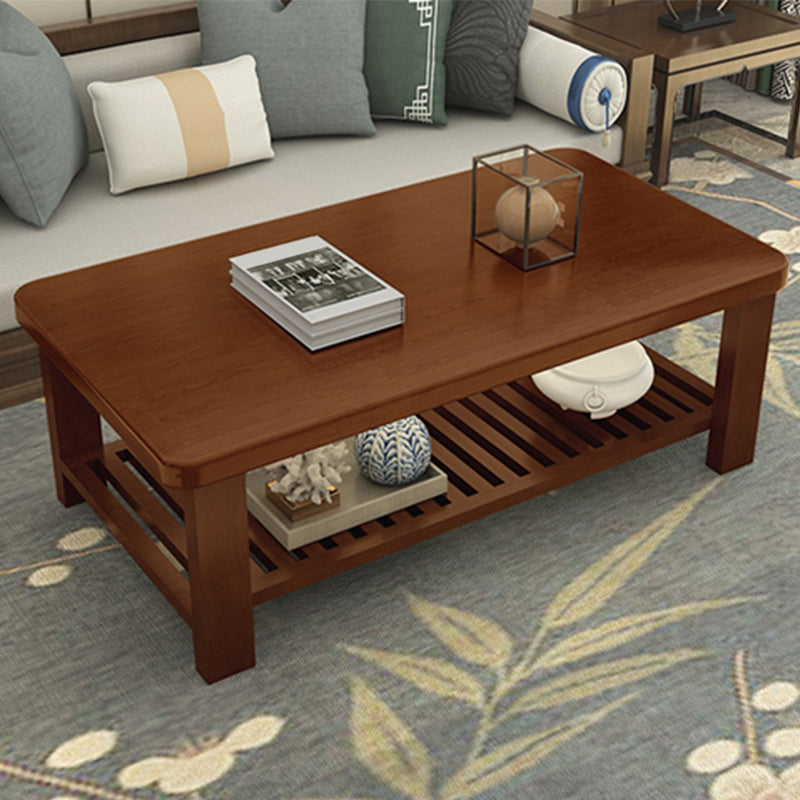 Modern 24.8"H Rectangle Solid Wood 4 Legs Coffee Table with Shelf