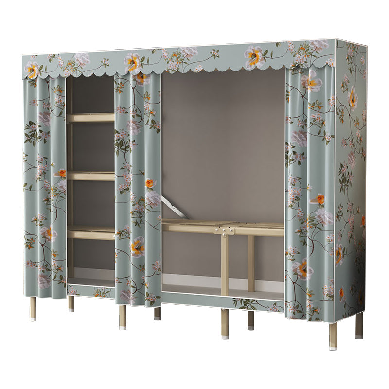 Modern Wardrobe Armoire with Legs Steel Wardrobe Cabinet with Shelves 64.2"L x 17.7"W x 66.9"H Green Clearhalo 'Armoires & Wardrobes' 'armoires_wardrobes' 'Bedroom Furniture' 'furn' 'furn_armoires_wardrobes' 'Furniture' 6190872