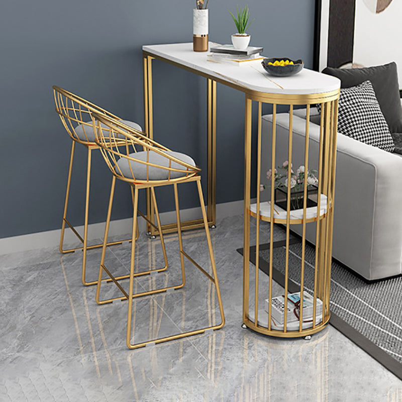 Modern Stone Bar Table Set 1/3 Pieces Fixed Bistro Set for Indoor 3 Pieces: Gold Table, 2 Grey Stools Clearhalo 'Bar Furniture' 'furn' 'furn_home_bar_bar_sets' 'Furniture' 'Home Bars & Bar Sets' 'home_bar_bar_sets' 'Kitchen & Dining Furniture' 6191216