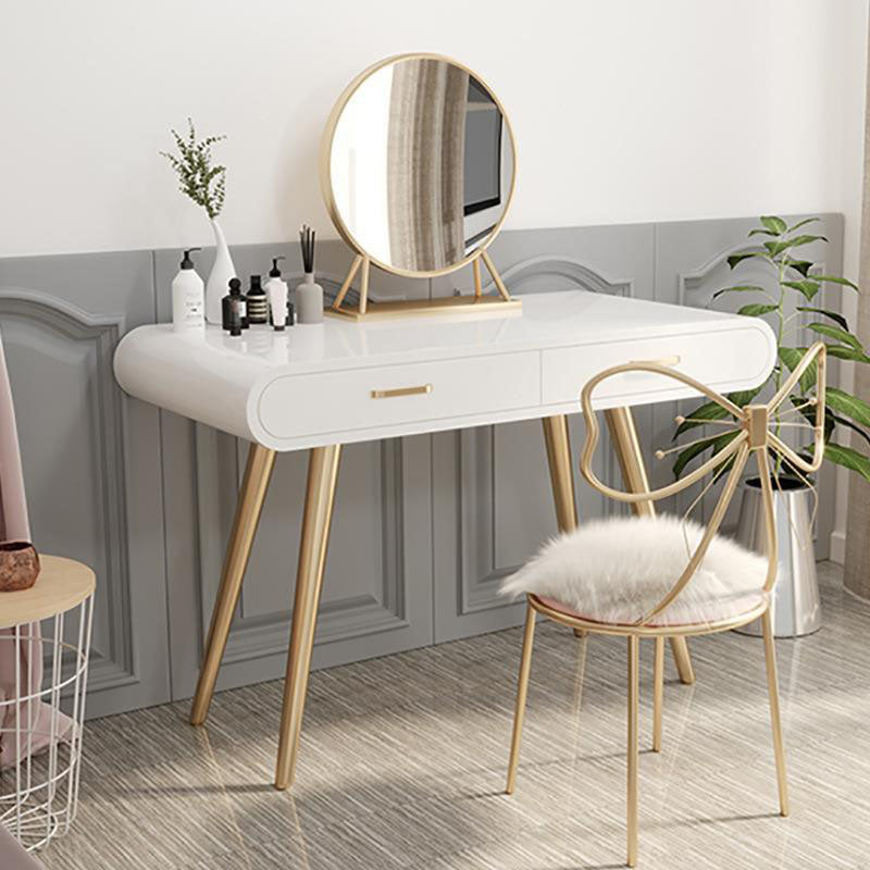Glam Makeup Counter with 2 Drawers in White Vanity Table for Bedroom Makeup Vanity & Mirror & Stools Clearhalo 'Bedroom Furniture' 'furn' 'furn_makeup_vanities' 'Furniture' 'Makeup Vanities' 'makeup_vanities' 6196755