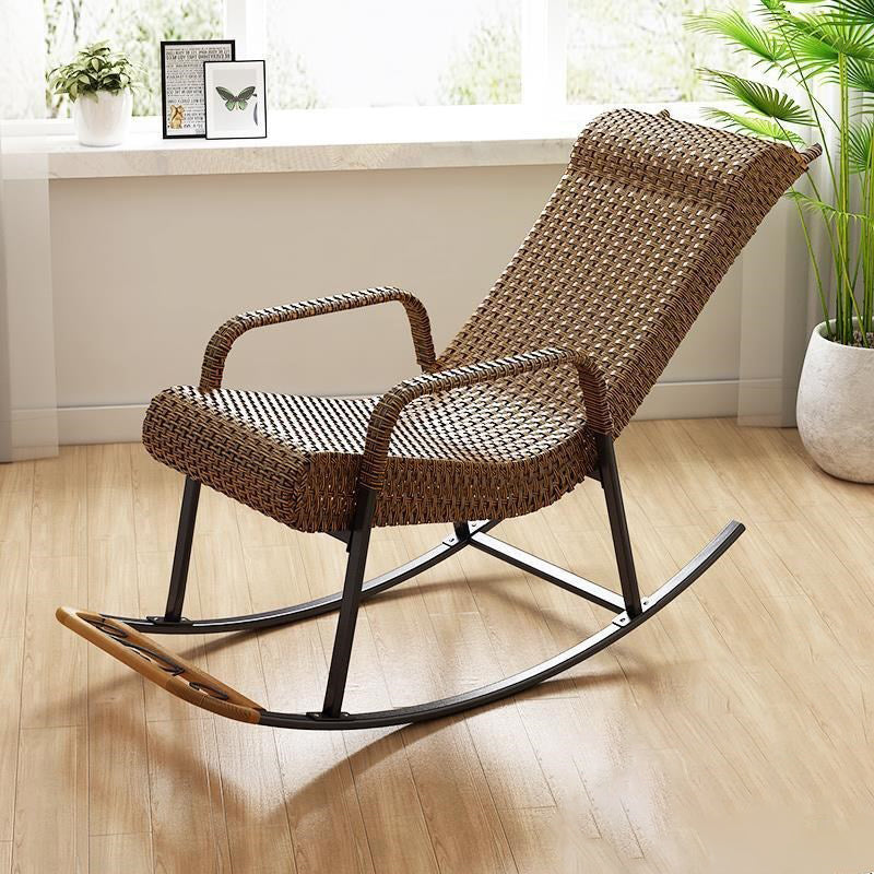 Woven Rope Rocking Chair Contrast Color Water Resistant Rattan Rocker Chair Gold Clearhalo 'Chairs & Seating' 'furn' 'furn_rocking_chairs' 'Furniture' 'Living Room Furniture' 'Rocking Chairs' 'rocking_chairs' 6196813