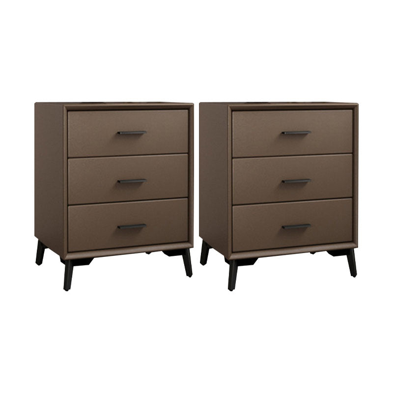 23.62" Tall Faux Leather Night Table 3-drawer Bedside Cabinet with Legs Coffee 2 Piece Set Clearhalo 'Bedroom Furniture' 'furn' 'furn_night_stand' 'Furniture' 'night_stand' 'Nightstands' 6196878