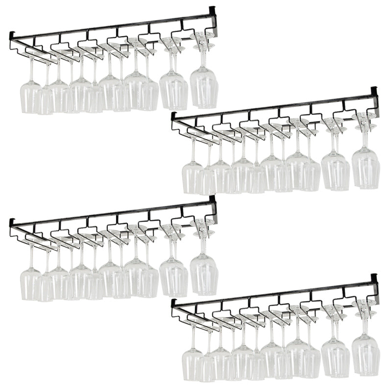 Contemporary Hanging Wine Glass Rack Metal Glass & Stemware Holder 27.6"L x 8.9"W x 2.2"H Black 4 Piece Set Clearhalo 'furn' 'furn_wine_racks' 'Furniture' 'Kitchen & Dining Furniture' 'Wine Racks' 'wine_racks' 6200652