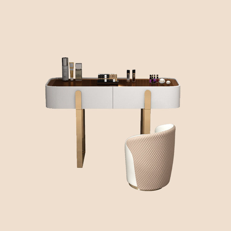 Glam Vanity Makeup Table Set Glass Top Dressing Table with Double Drawers Makeup Vanity & Stools Clearhalo 'Bedroom Furniture' 'furn' 'furn_makeup_vanities' 'Furniture' 'Makeup Vanities' 'makeup_vanities' 6201361