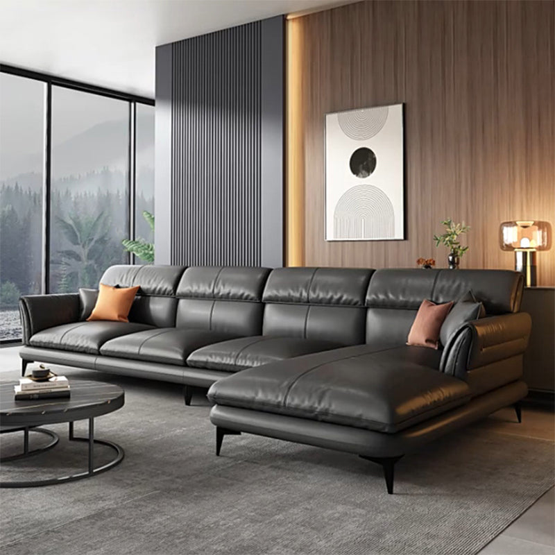 Modern Cushions Flared Arm Seating Living Room Faux Leather Stationary Sofa Dark Gray Right Clearhalo 'furn' 'furn_sectionals' 'Furniture' 'Living Room Furniture' 'Sectionals' 6202206