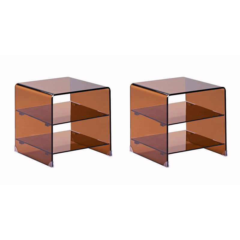 Modern Glass Corner Table Square Brown Side End Table for Living Room
