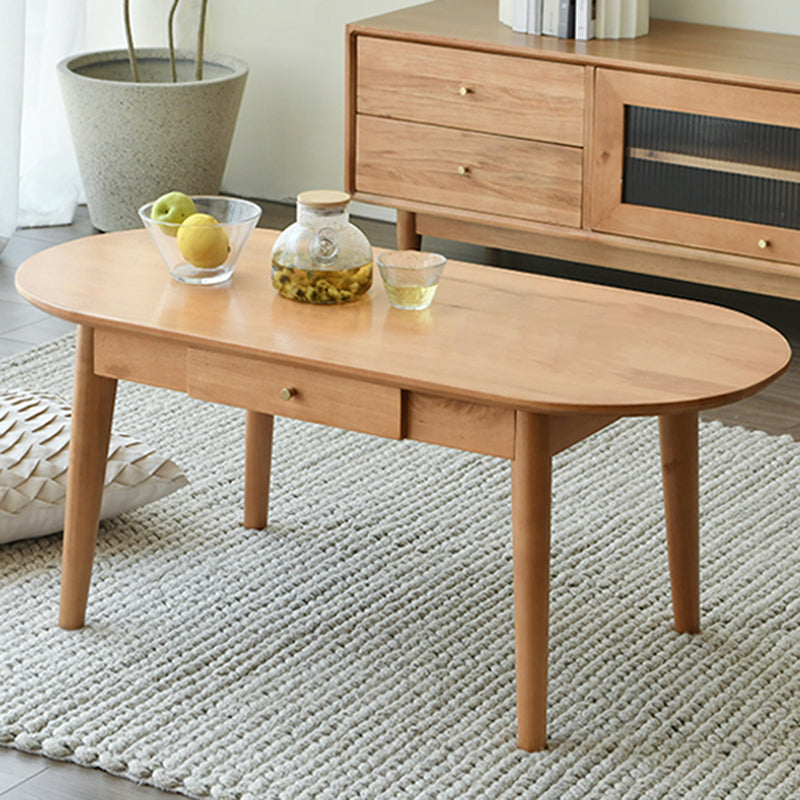 Mesa de cóctel de madera maciza nórdica con 1 cajón de café ovalado