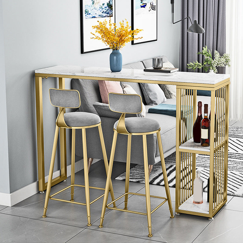 White Sintered Stone Bar Table Rectangle Dining Table with Storage Shelves 70.9"L x 15.7"W x 41.3"H Without Chairs Clearhalo 'Bar Furniture' 'Bar Tables' 'bar_tables' 'furn' 'furn_bar_tables' 'Furniture' 'Kitchen & Dining Furniture' 6206683