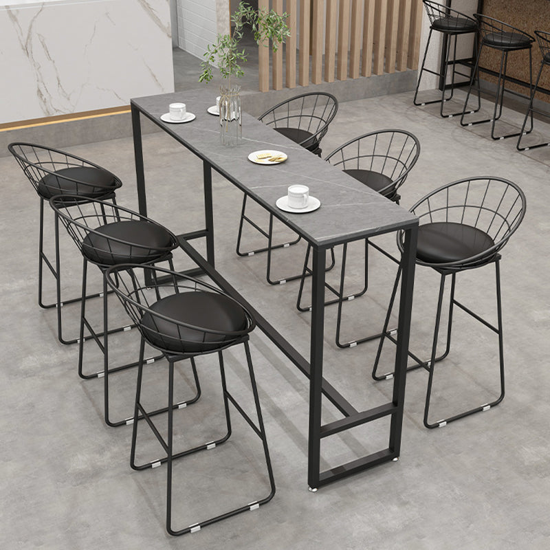 Black and Metal Base Table Industrial Rectangle Sintered Stone Bar Table 78.7"L x 15.7"W x 41.3"H Gray With Footrest Clearhalo 'Bar Furniture' 'Bar Tables' 'bar_tables' 'furn' 'furn_bar_tables' 'Furniture' 'Kitchen & Dining Furniture' 6206717