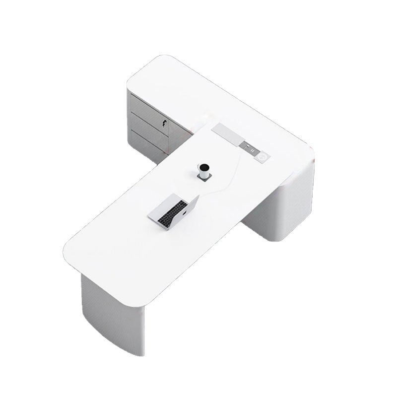 Cabinet de bureau exécutif blanc contemporain Piédestal de bureau en forme de forme en L