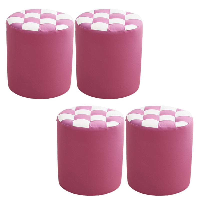 Contemporary Pouf Ottoman PU Leather Upholstered Tufted Square Pattern Round Ottoman 12"L x 12"W x 14"H Violet 4 Piece Set Clearhalo 'furn' 'furn_ottomans_poufs' 'Furniture' 'Living Room Furniture' 'Ottomans & Poufs' 'ottomans_poufs' 6211236