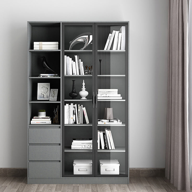 Contemporary Bookcase Closed Back Vertical Bookshelf with Doors