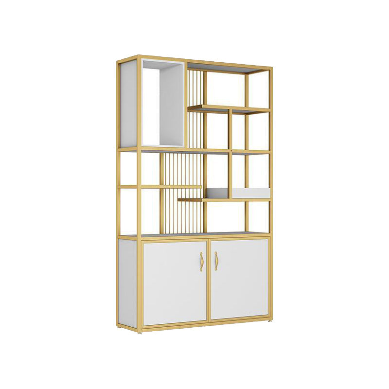 Metal and Wooden Shelf Bookcase Vertical Open Home Book Shelf with 2 Doors