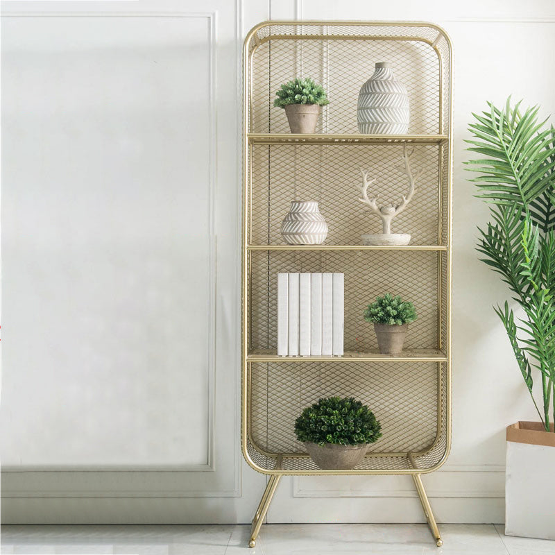Glam Metal Bookshelf Standard Book Shelf for Home Office 11.8" Wide 23.6"L x 11.8"W x 59.1"H Light Gold Clearhalo 'Bookcases' 'furn' 'furn_bookcases' 'Furniture' 'Office Furniture' 6212451
