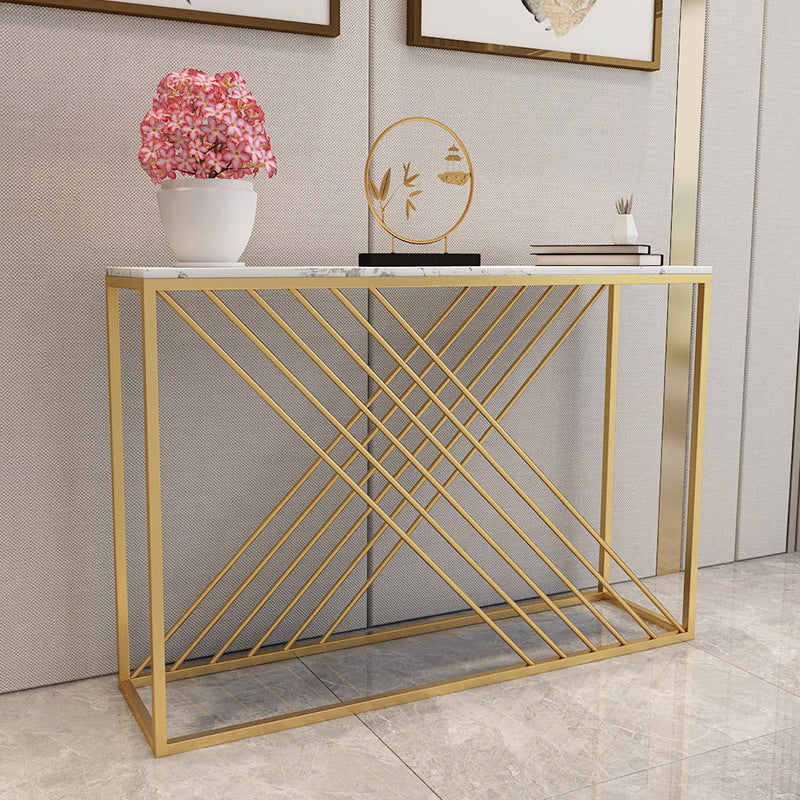 Marble Console Accent Table Antique Finish Sofa Console Table with Shelf