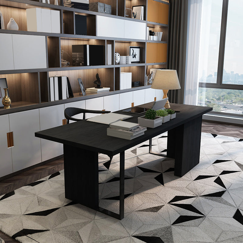 Industrial Wooden Office Desk Rectangular Black Writing Desk 70.9"L x 31.5"W x 29.5"H No Drawer Clearhalo 'furn' 'furn_office_desk' 'Furniture' 'Office Desks' 'Office Furniture' 'office_desk' 6214238