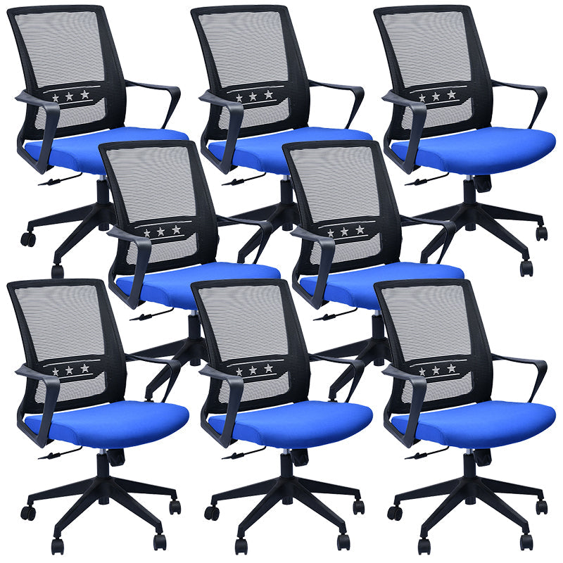 Contemporary Chair Fixed Arms Lumbar Support Conference Chair Blue 8 Piece Set Clearhalo 'furn' 'furn_office_chair' 'Furniture' 'Office Chairs' 'Office Furniture' 'office_chair' 6214593
