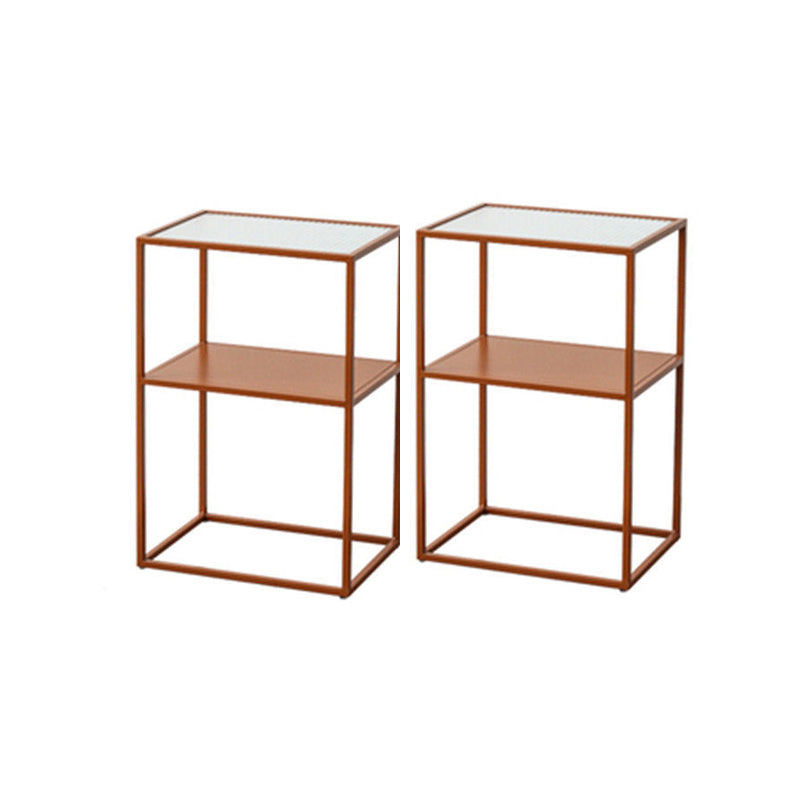 Modernistic Double Tier Rectangular with Storage Frame Glass Side Table Orange-Red 2 Clearhalo 'Coffee & Accent Tables' 'End & Side Tables' 'end_side_tables' 'furn' 'furn_end_side_tables' 'Furniture' 'Living Room Furniture' 6215504