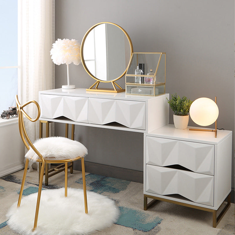 Contemporary White Makeup Dressing Table Stool Set with Drawers