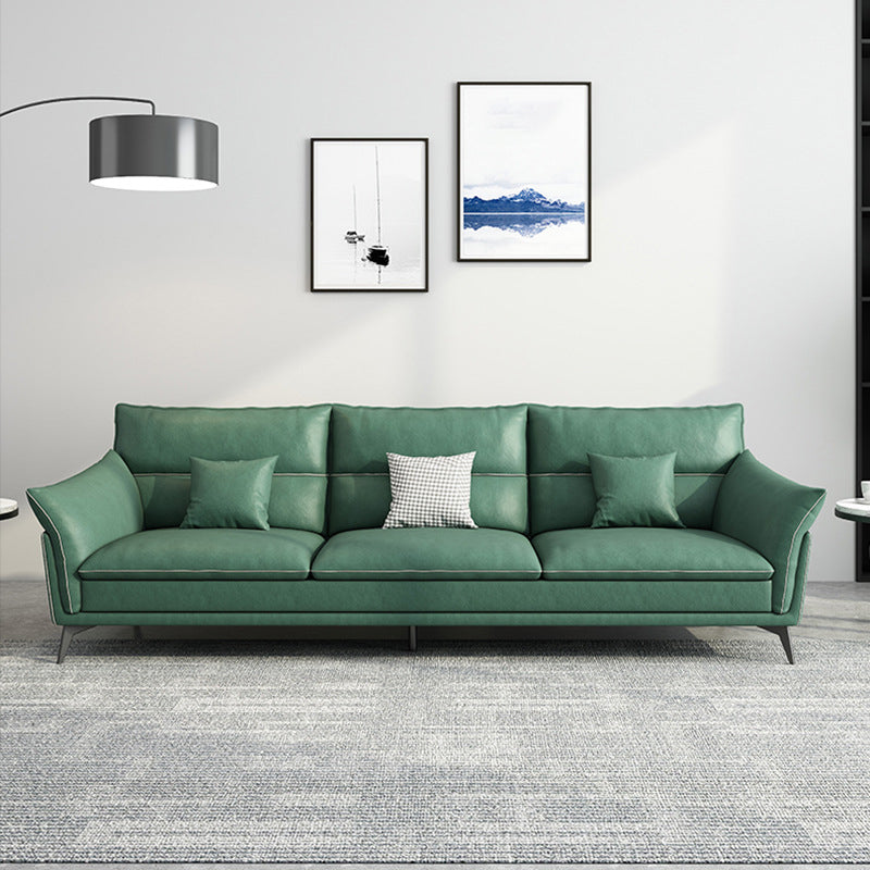 Contemporary 33.46" H Green Faux Leather Pillow Top Arm Sofa 85"L x 37"W x 33"H Clearhalo 'furn' 'furn_sofas' 'Furniture' 'Living Room Furniture' 'Sofa' 'sofas' 6216390