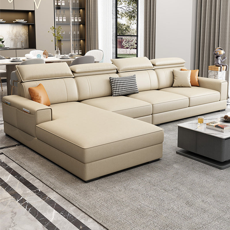 Nordic Stationary with Storage Living Room Recessed Arm Cushions Settee Beige Left Clearhalo 'furn' 'furn_sectionals' 'Furniture' 'Living Room Furniture' 'Sectionals' 6216470