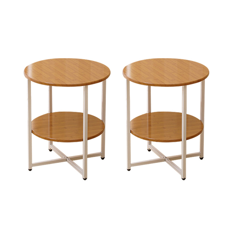 Modern Wood End Side Table Round 2-Tier Corner Table with Storage