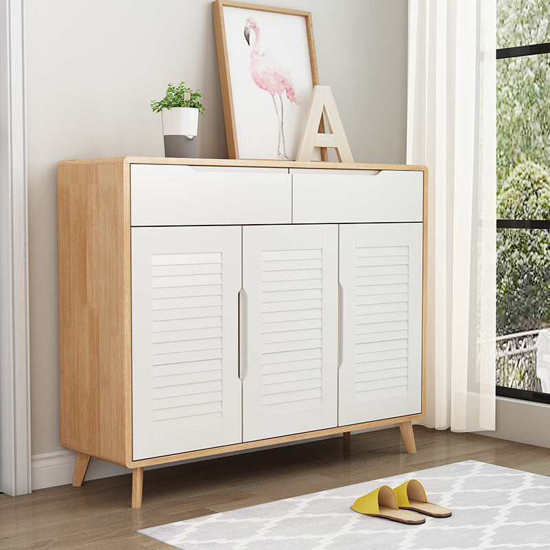 Contemporary Rubberwood Rectangle Cabinet with 2 Drawers Accent Cabinet 47"L x 14"W x 39"H Natural Wood White Clearhalo 'Cabinets & Chests' 'cabinets_chests' 'furn' 'furn_cabinets_chests' 'Furniture' 'Living Room Furniture' 6216961
