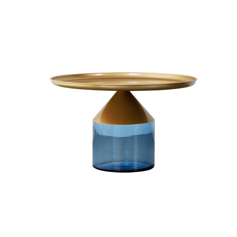 Metal Tray Top Coffee Table Mid-Century Glass Pedestal Cocktail Table